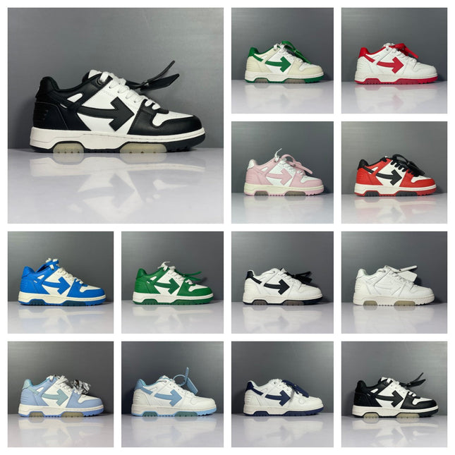 Black and white off-white arrow daddy sneakers with bold arrow logo on the side 2023 trend off-white arrow daddy