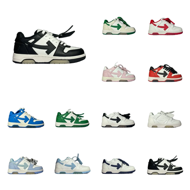 Black and white off-white arrow daddy sneakers with bold arrow logo on side 2023 trend off-white arrow daddy