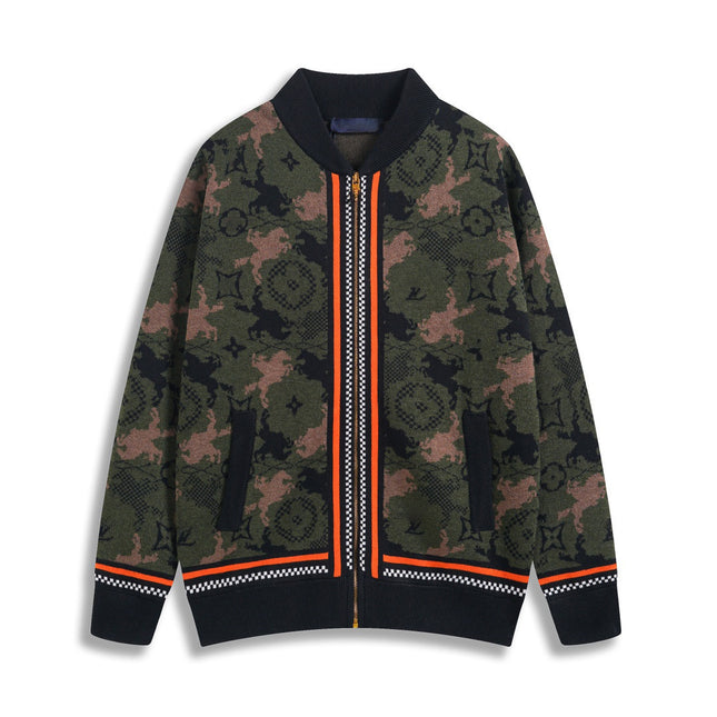 Correct version 25ss donkey family autumn and winter new four-leaf checkerboard letter logo jacquard wool knitwear sweater