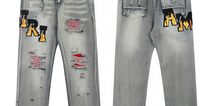 Punk Retro Blue Ripped Slim Stretch Men's Jeans