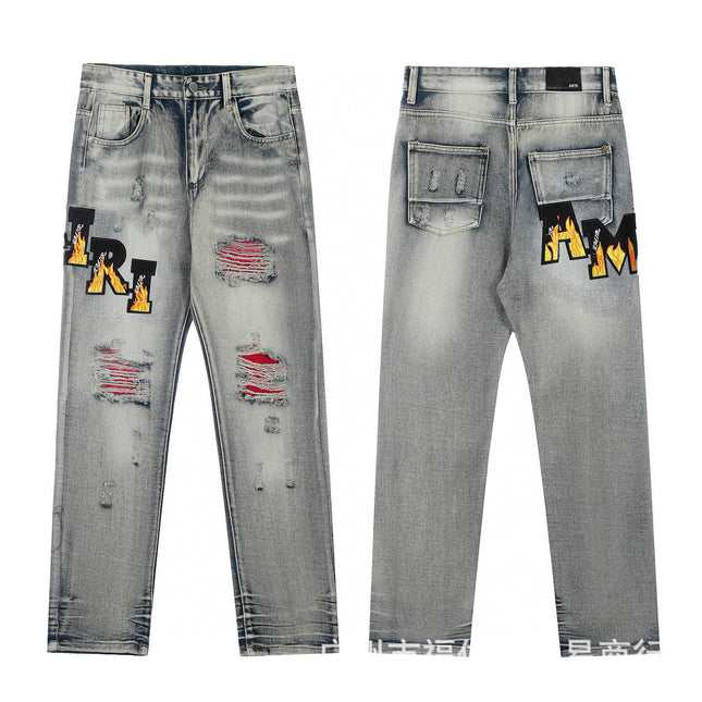 Punk Retro Blue Ripped Slim Stretch Men's Jeans