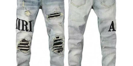Punk Retro Blue Ripped Slim Stretch Men's Jeans