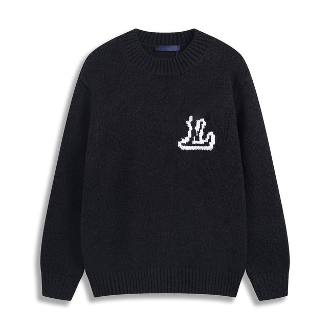 Correct version 25ss donkey family autumn and winter new four-leaf checkerboard letter logo jacquard wool knitwear sweater