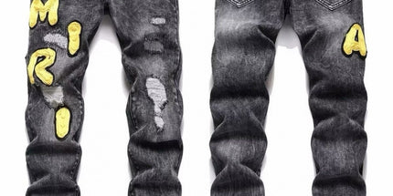 Punk Retro Blue Ripped Slim Stretch Men's Jeans