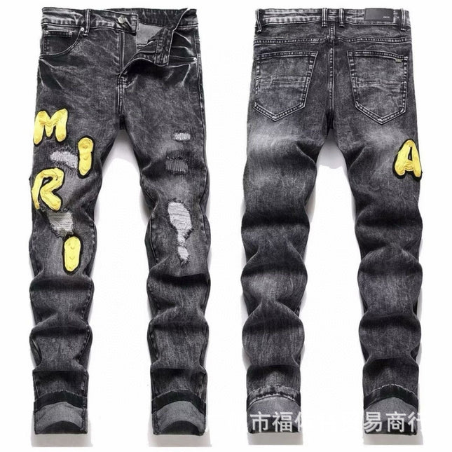 Punk Retro Blue Ripped Slim Stretch Men's Jeans