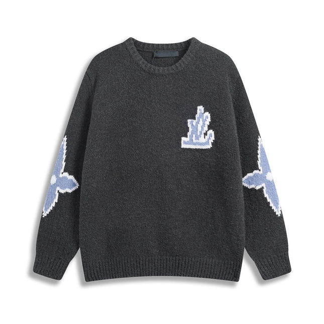 Correct version 25ss donkey family autumn and winter new four-leaf checkerboard letter logo jacquard wool knitwear sweater
