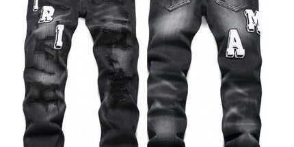 Punk Retro Blue Ripped Slim Stretch Men's Jeans