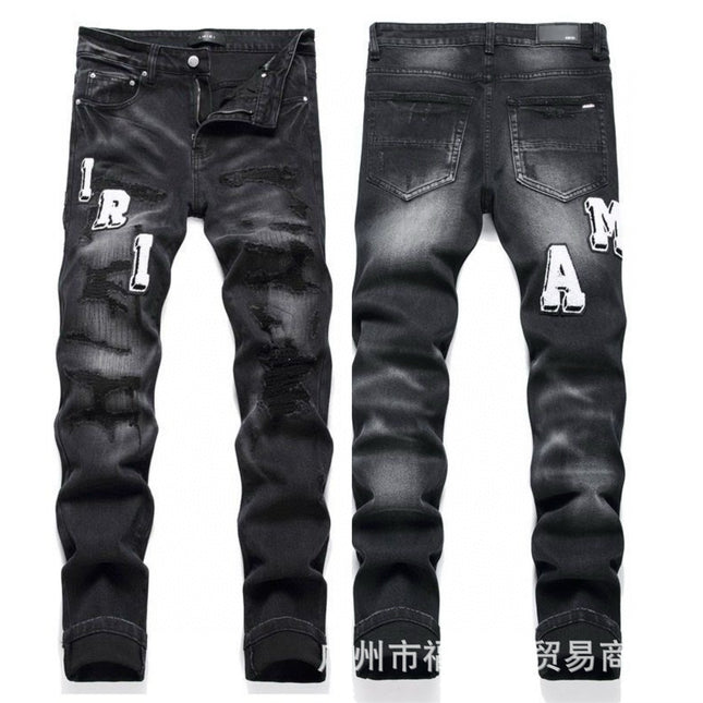 Punk Retro Blue Ripped Slim Stretch Men's Jeans