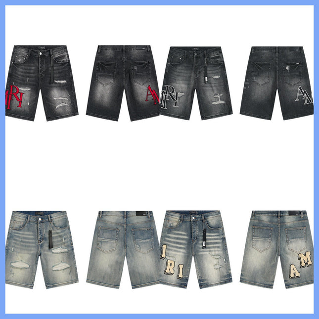 Men's Trendy Ink Print Ripped Denim Shorts