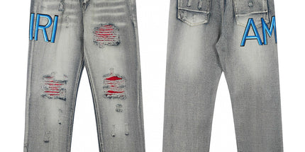 Punk Retro Blue Ripped Slim Stretch Men's Jeans