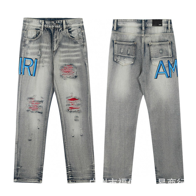 Punk Retro Blue Ripped Slim Stretch Men's Jeans