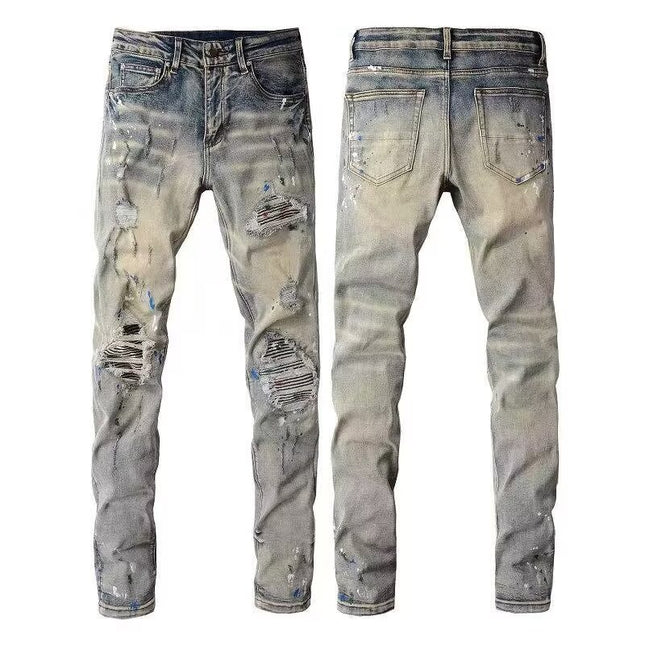 vintage hole slim stretch jeans