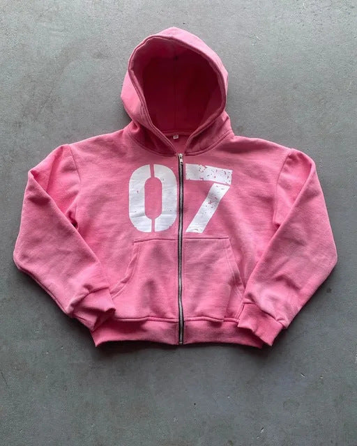 07 Trendy Street Zipper Hooded Pants Set