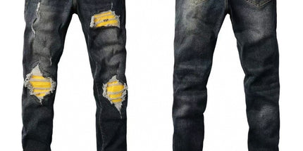 Punk Retro Blue Ripped Slim Stretch Men's Jeans