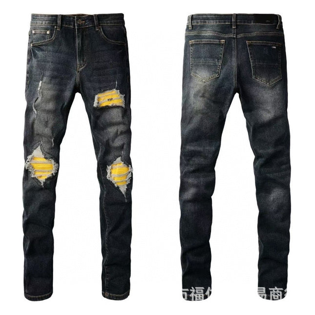 Punk Retro Blue Ripped Slim Stretch Men's Jeans