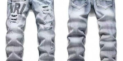 Punk Retro Blue Ripped Slim Stretch Men's Jeans