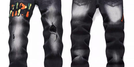 Punk Retro Blue Ripped Slim Stretch Men's Jeans
