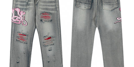 Punk Retro Blue Ripped Slim Stretch Men's Jeans