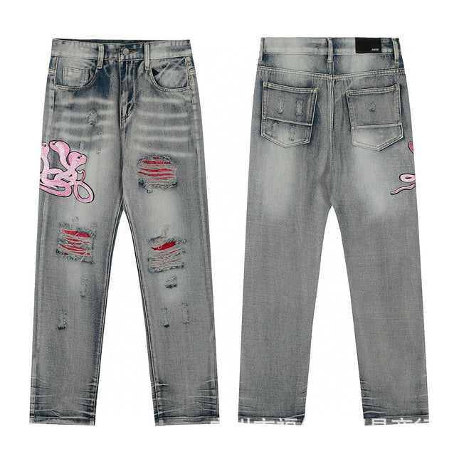 Punk Retro Blue Ripped Slim Stretch Men's Jeans