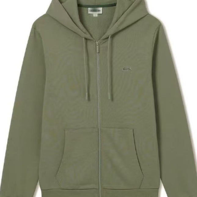 Red mouth embroidered hooded zip sweatshirt men's casual jacket