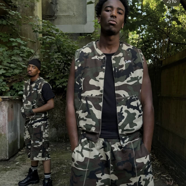 Streetwear Zipper Vest and Shorts Set