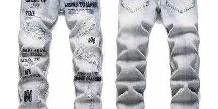 Punk Retro Blue Ripped Slim Stretch Men's Jeans