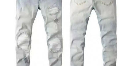Punk Retro Blue Ripped Slim Stretch Men's Jeans