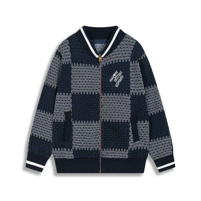 Correct version 25ss donkey family autumn and winter new four-leaf checkerboard letter logo jacquard wool knitwear sweater