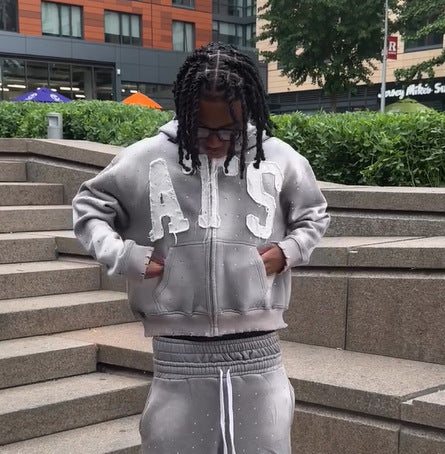 zipper hooded tracksuit