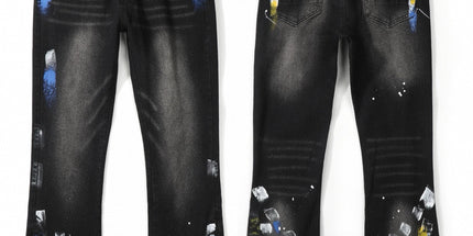 Punk Retro Blue Ripped Slim Stretch Men's Jeans