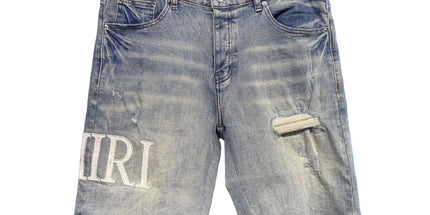 Men's Trendy Ink Print Ripped Denim Shorts