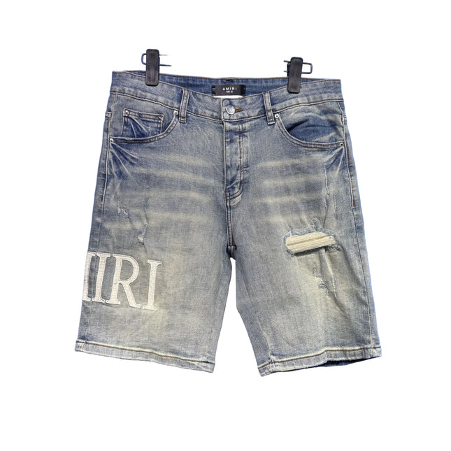 Men's Trendy Ink Print Ripped Denim Shorts