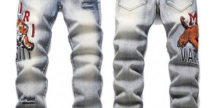 Punk Retro Blue Ripped Slim Stretch Men's Jeans