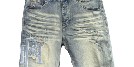 Men's Trendy Ink Print Ripped Denim Shorts