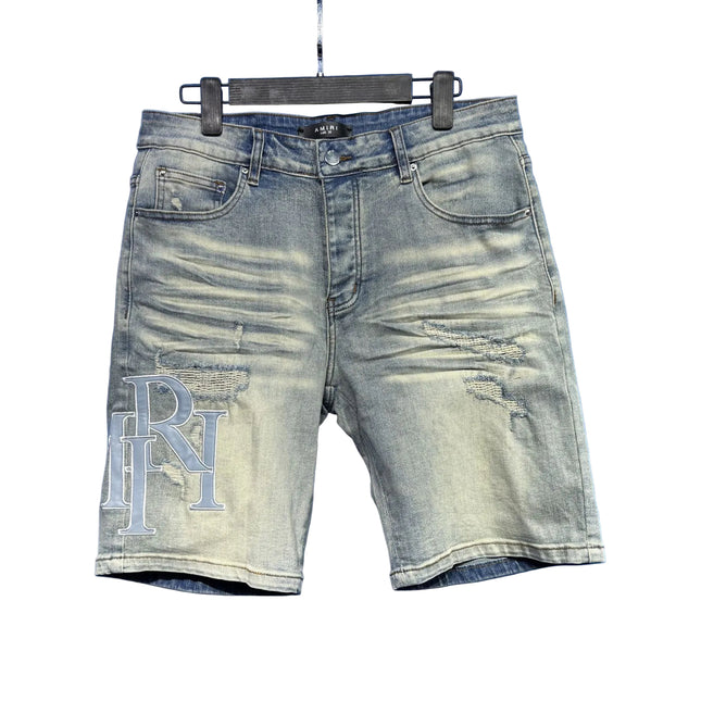 Men's Trendy Ink Print Ripped Denim Shorts