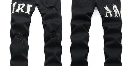 Punk Retro Blue Ripped Slim Stretch Men's Jeans