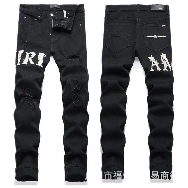 Punk Retro Blue Ripped Slim Stretch Men's Jeans
