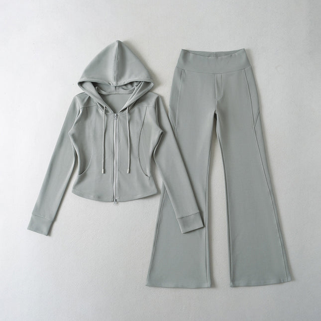 Light gray hoodie and pants set on a white background