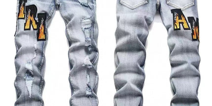 Punk Retro Blue Ripped Slim Stretch Men's Jeans