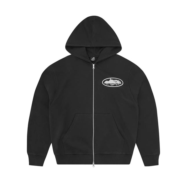 High gram weight American street hip hop Alcatraz print velvet zipper cardigan hooded sweatshirt for men and women