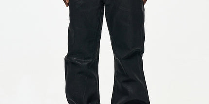 2025 High Street RO Style Coated Brushed Micro Flare Mopping Floor Jeans Men's Trendy Brand Loose Micro Elastic Waxed Pants