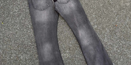 Ripped jeans patch flare washed zipper
