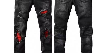 Punk Retro Blue Ripped Slim Stretch Men's Jeans