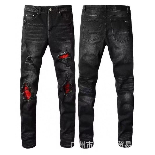 Punk Retro Blue Ripped Slim Stretch Men's Jeans