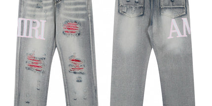 Punk Retro Blue Ripped Slim Stretch Men's Jeans