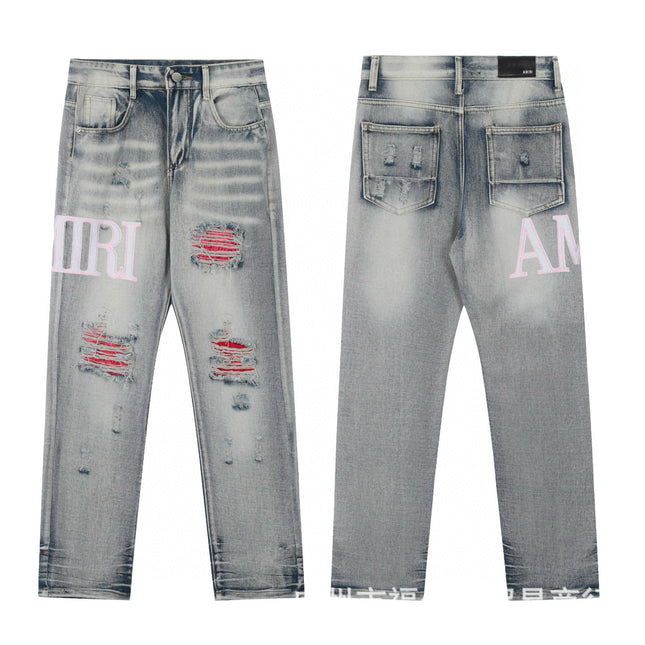 Punk Retro Blue Ripped Slim Stretch Men's Jeans