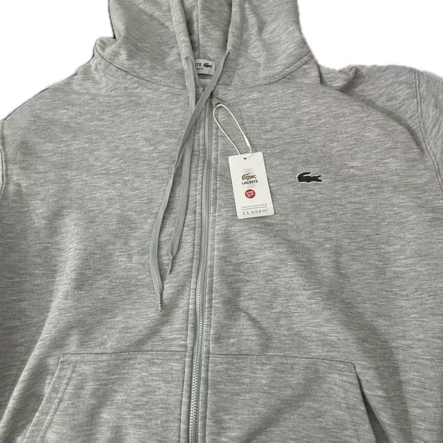 Red mouth embroidered hooded zip sweatshirt men's casual jacket