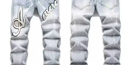 Punk Retro Blue Ripped Slim Stretch Men's Jeans