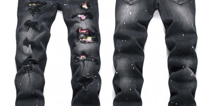 Punk Retro Blue Ripped Slim Stretch Men's Jeans