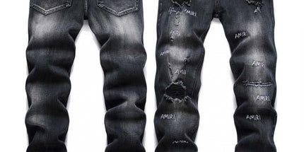 Punk Retro Blue Ripped Slim Stretch Men's Jeans